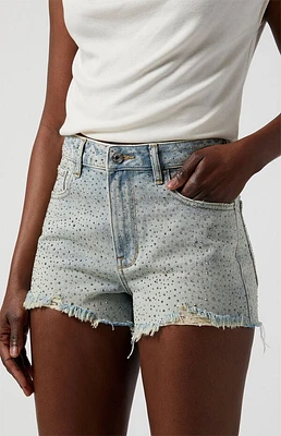 Pacsun Light Indigo Rhinestone High Waisted Denim Festival Shorts
