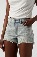 PacSun Light Indigo Rhinestone High Waisted Denim Festival Shorts