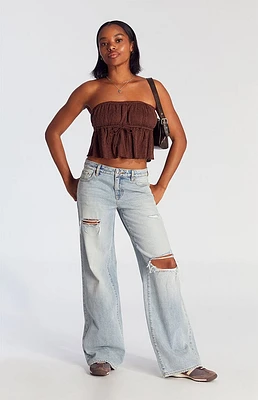 PacSun Casey Ripped Low Rise Baggy Jeans Light Indigo Wash