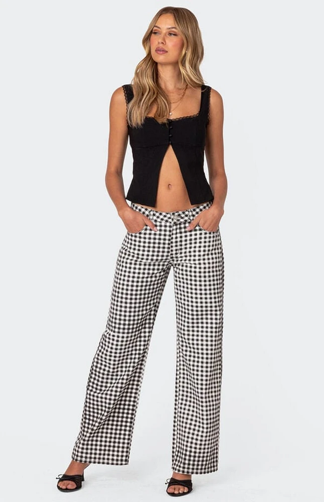 Edikted Gingham Printed Low Rise Pants