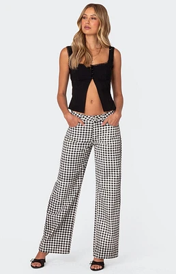 Edikted Gingham Printed Low Rise Pants