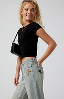 Pacsun Casey Camo Star Low Rise Baggy Jeans Light Indigo