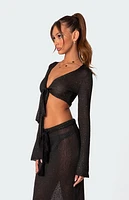 Edikted Micro Sequin Tie Front Knit Crop Top