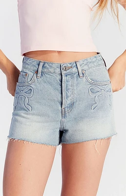 Pacsun Bow Embossed High Waisted Denim Festival Shorts