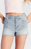 PacSun Bow Embossed High Waisted Denim Festival Shorts