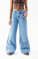 PacSun Lena Medium Indigo Star Low Rise Super Baggy Jeans