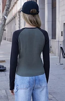 John Galt Green & Black Bella Long Sleeve Colorblock Top