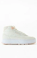 Women's White & Pink Club C Geo Mid Sneakers