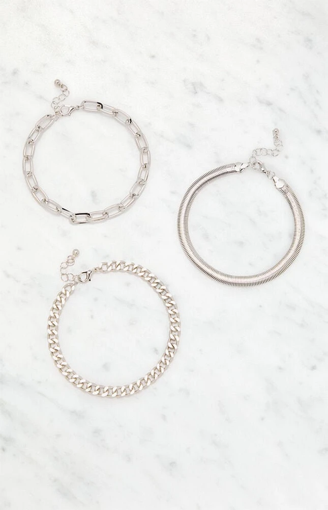 LA Hearts 3 Pack Metal Chain Bracelets
