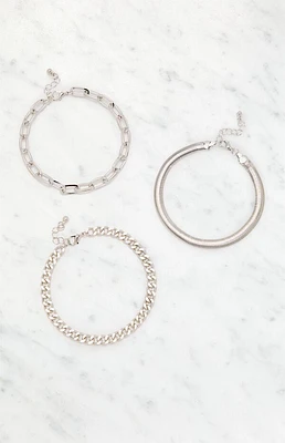 LA Hearts 3 Pack Metal Chain Bracelets