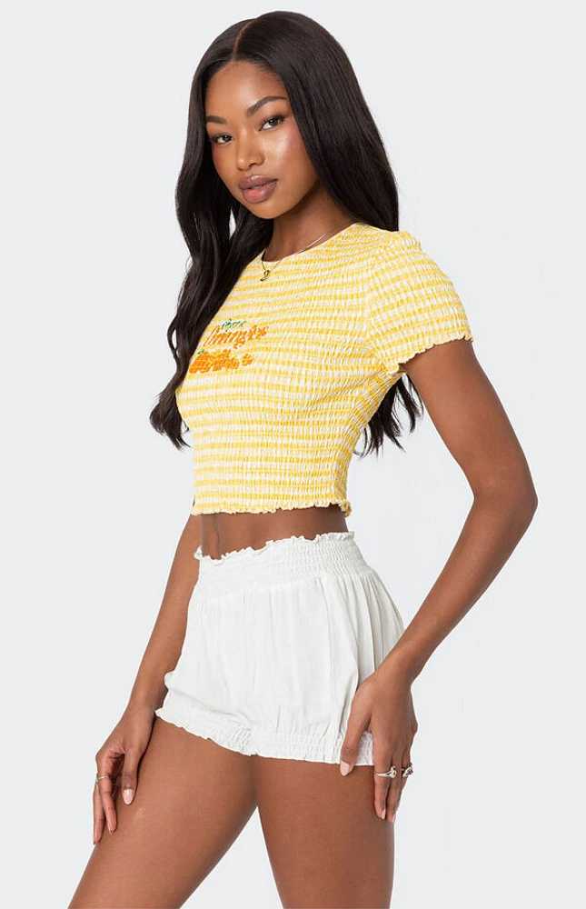 Edikted Orange Smocked Gingham Top