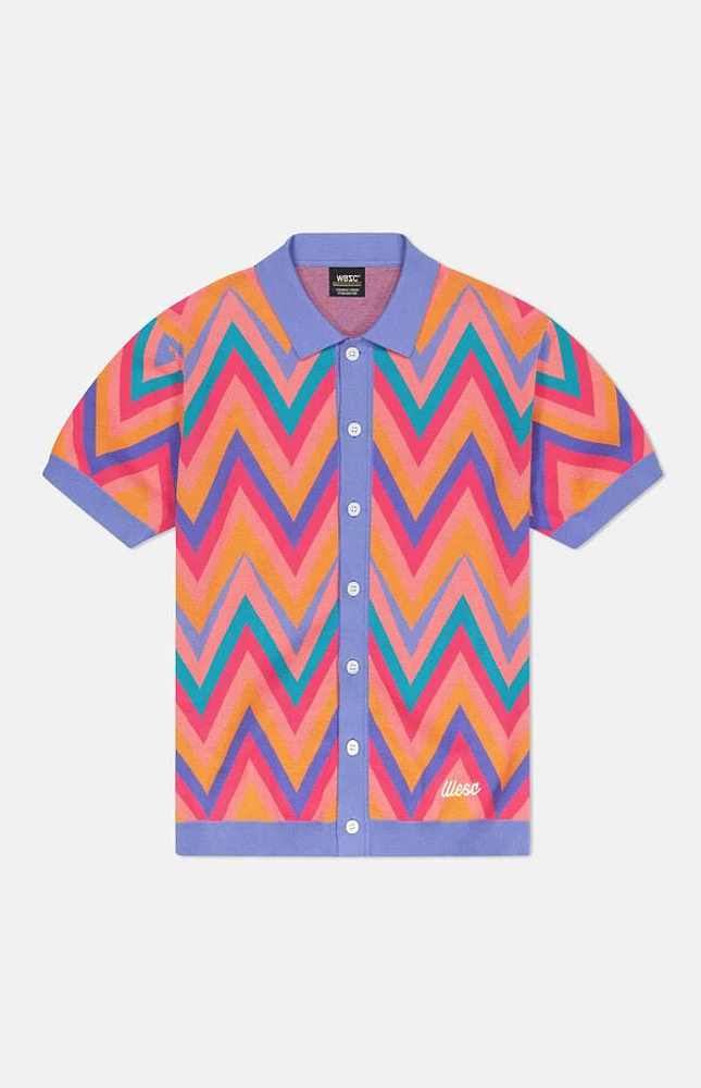 WeSC America Inc Lavender Zigzag Short Sleeve Polo Cardigan