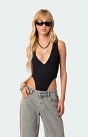 Edikted High Cut Ribbed V Neck Bodysuit