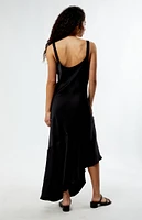 Glamorous Black Satin Asymmetrical Midi Dress