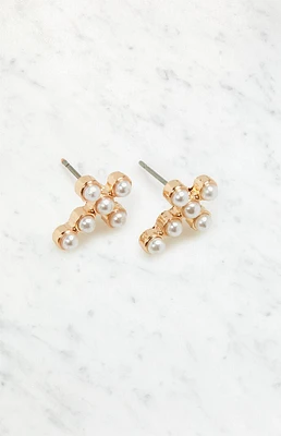 Mini Pearl Cross Stud Earrings