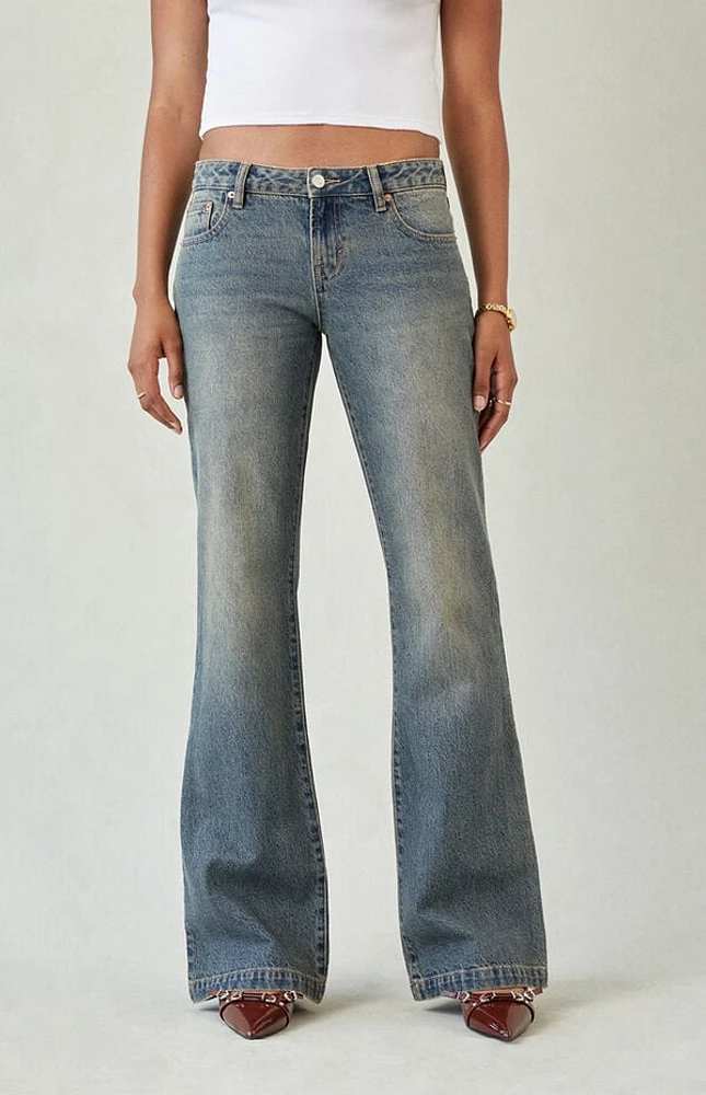 Pacsun Jade Button Pocket Low Rise Bootcut Jeans Dark Blue