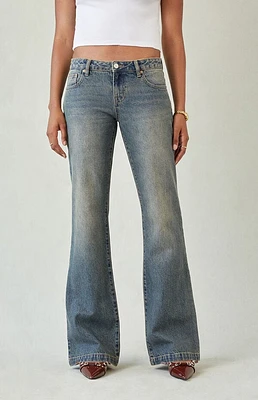 Pacsun Jade Button Pocket Low Rise Bootcut Jeans Dark Blue