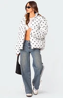 Edikted Marcey Polka Dot Hooded Puffer Jacket