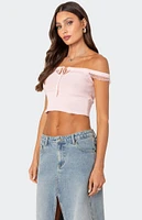 Edikted Off Shoulder Trimmed Knit Top