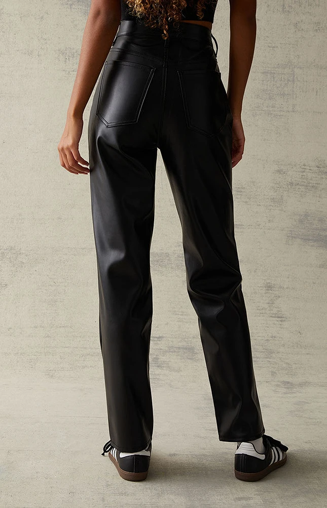 Black Faux Leather Asymmetrical Dad Pants
