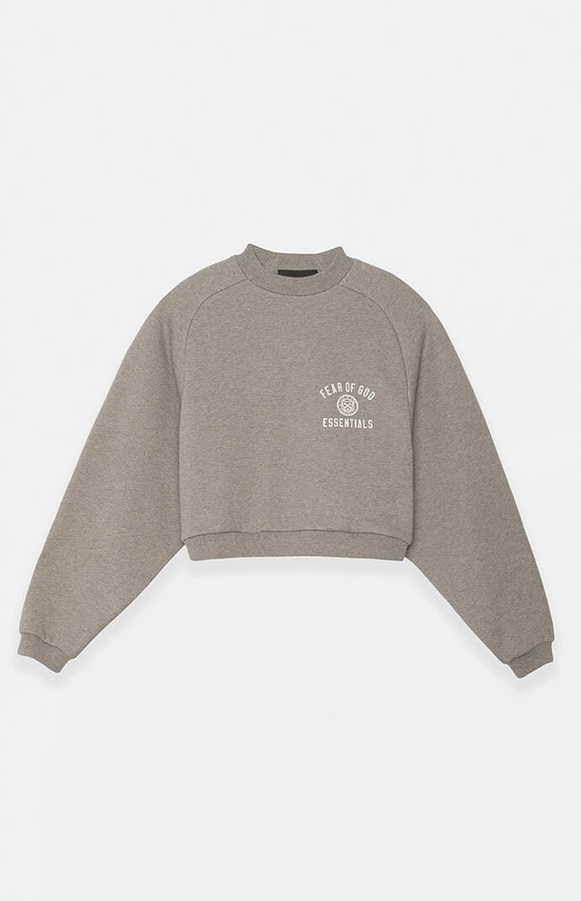 Fear of God Essentials Women's Heather Grey University Fleece Cropped Crew Neck Sweatshirt