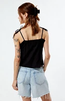 Daisy Street Linen Lace Up Ruched Top