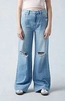 Pacsun Eco Light Indigo Ripped Mid Rise Baggy Jeans