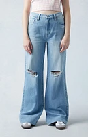 PacSun Eco Light Indigo Ripped Mid Rise Baggy Jeans