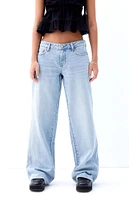 PacSun Casey Light Indigo Cherry Bow Low Rise Baggy Jeans