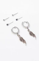 PacSun 3 Pack Silver Angel Wing Earrings