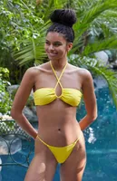 Yellow Ribbed High Cut Bikini Bottom