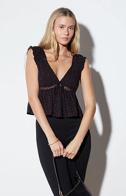 LA Hearts Tie Front Floral Bustier Top