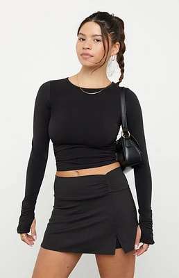 PAC 1980 Active Black Shirred Side Long Sleeve Top