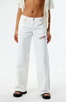 PacSun Eco White Ripped Low Rise Wide Leg Jeans