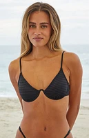 Salero Swim by Pacsun Black Tonal Striped Underwire Bralette Bikini Top