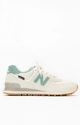 New Balance White & Green 574 Sneakers