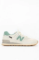 New Balance White & Green 574 Sneakers