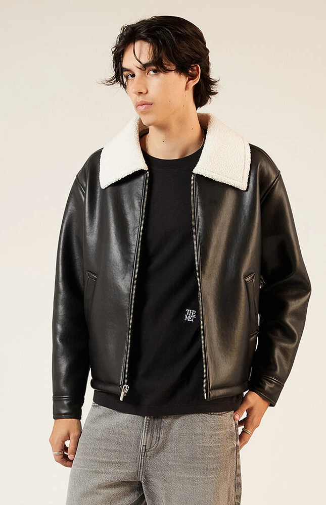 Pacsun Sherpa Collar Faux Leather Jacket