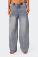 Edikted Myla Washed Low Rise Wide Leg Jeans