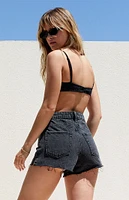 PacSun Black Fold-Over High Waisted Denim Festival Shorts