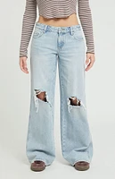 PacSun Casey Light Indigo Ripped Knee Low Rise Baggy Jeans