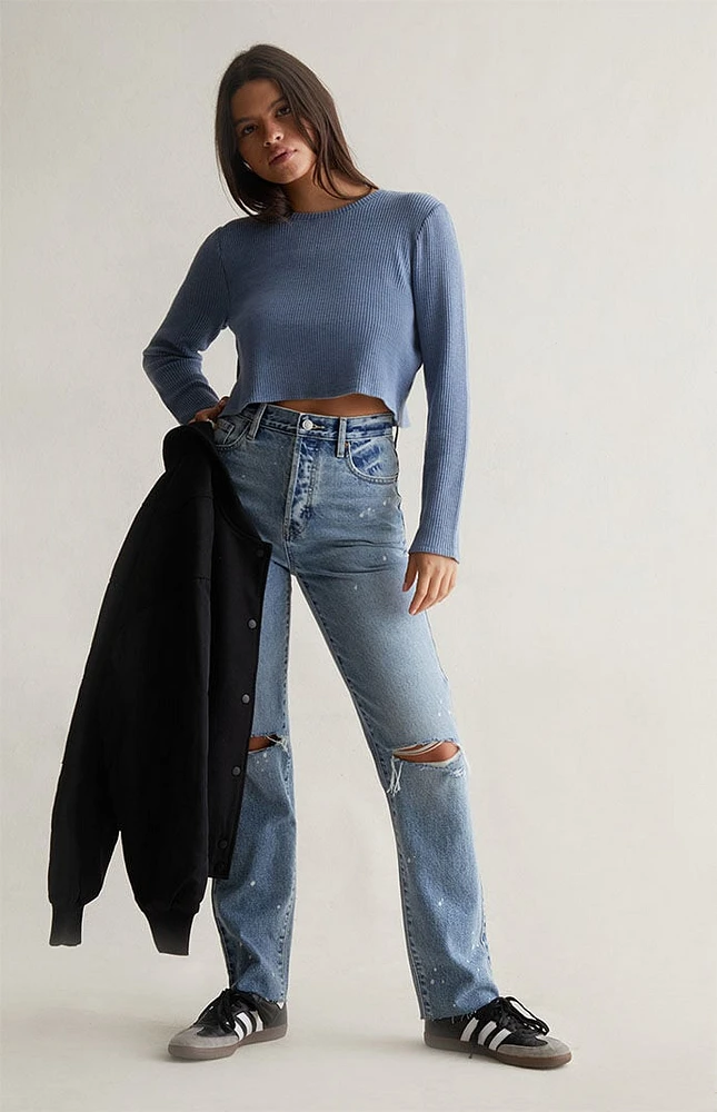 Est. PAC 1980 Easy Waffle Knit Crew Long Sleeve Crop Top