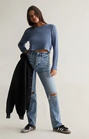 Est. PAC 1980 Easy Waffle Knit Crew Long Sleeve Crop Top