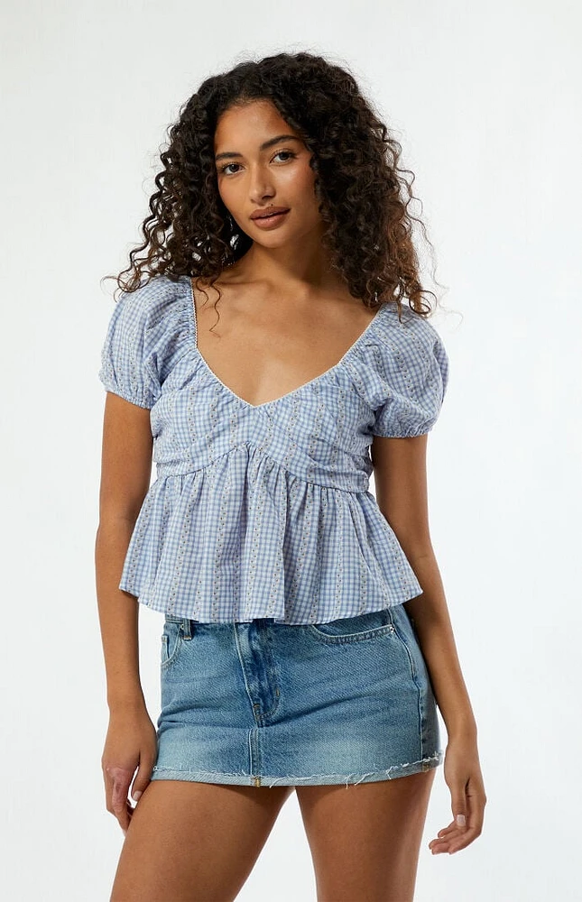 LA Hearts Gingham Babydoll Top