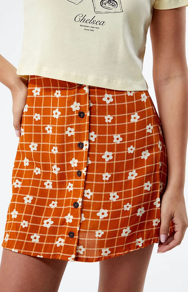 Flower Button Front Mini Skirt
