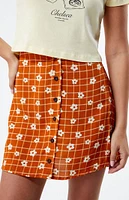 Flower Button Front Mini Skirt