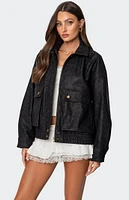 Edikted Cargo Faux Leather Bomber Jacket