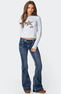 Edikted Contrast Stitch Low Rise Flared Jeans