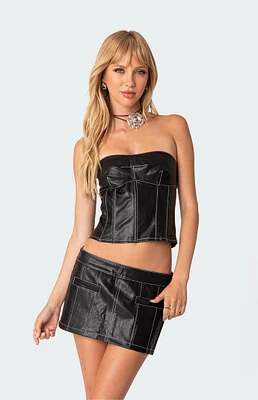Moss Faux Leather Lace Up Corset