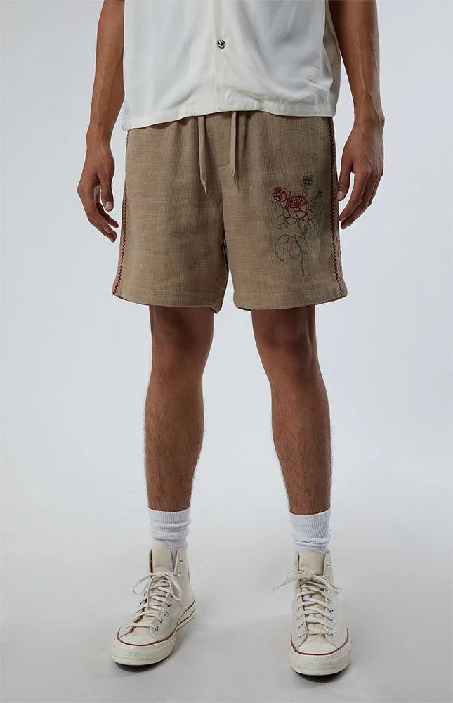 Embroidered Linen Volley Shorts